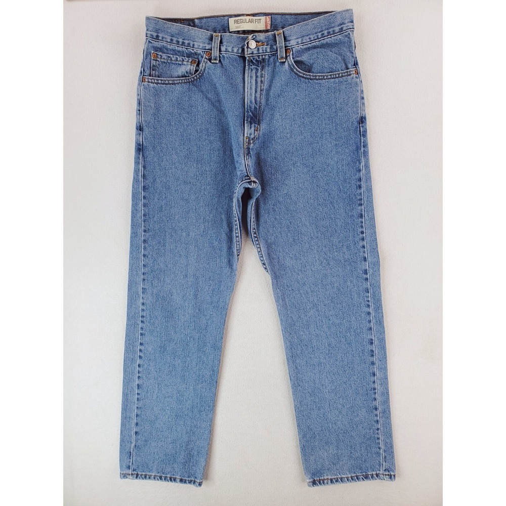 Levis 505 Jeans Mens 34x30 Blue Regular Straight Stone Wash Work Pant 90s Cowboy